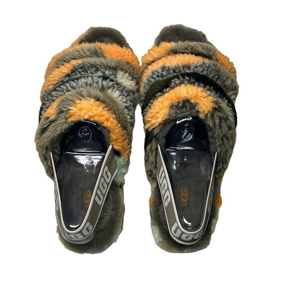 UGG - Women’s "Fluff Yeah" Shearling Slipper Cali Collage Olive - Size 9, Grey - Picture 3 of 11